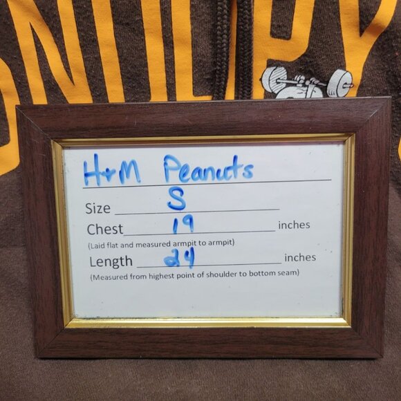 H&M Peanuts Snoopy Hoodie Brown Adult Small Mens Gym Strength Club Weights Gift - Picture 9 of 10